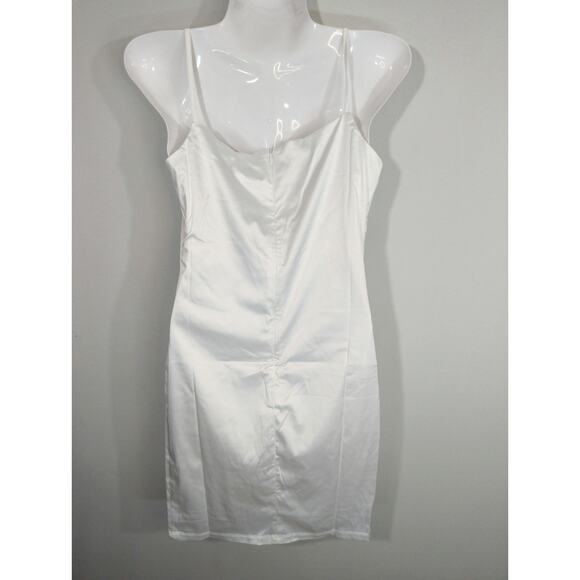 TIC TOC White Satin Bodycon Mini Dress Women's MEDIUM Party Cottage Core NWT - Picture 5 of 10